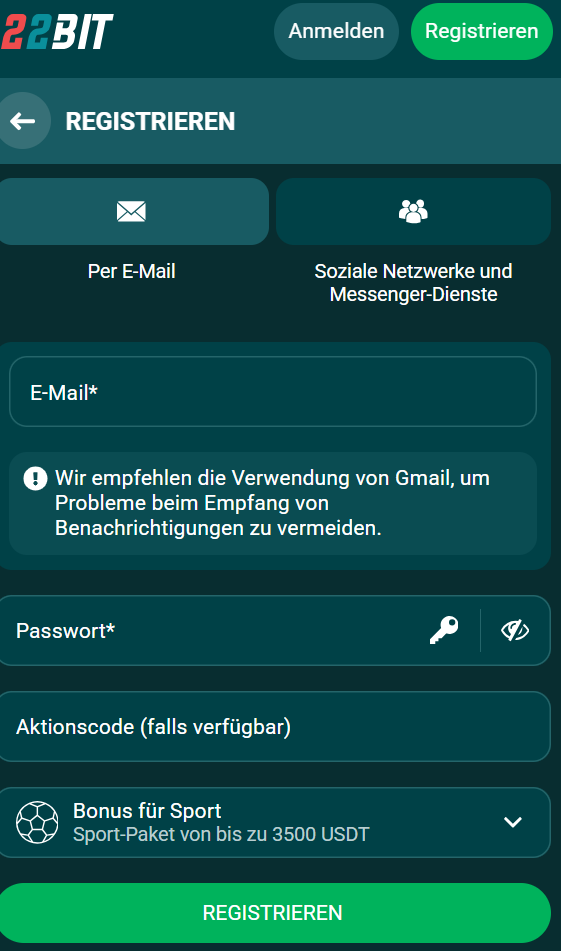 Registrierung & Privatsphäre bei 22Bit DE